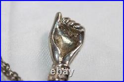 Large Art Deco Sterling Silver FIGA HAND Necklace 28 in