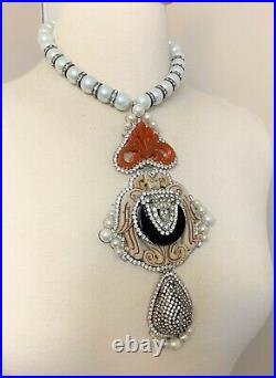 Lawrence Vrba Art Deco Faux Pearl & Rhinestone One of A Kind Necklace