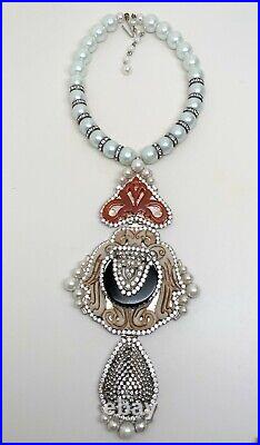 Lawrence Vrba Art Deco Faux Pearl & Rhinestone One of A Kind Necklace