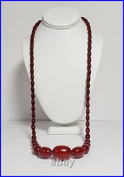 Lg Vintage Art Deco Cherry Amber Bakelite Faturan Oval Bead Necklace 71 gms 36