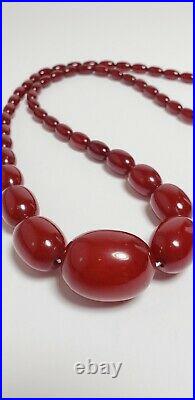 Lg Vintage Art Deco Cherry Amber Bakelite Faturan Oval Bead Necklace 71 gms 36