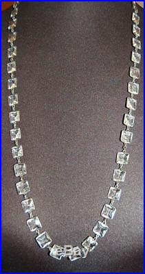 Long Vintage Art Deco CLEAR CRYSTAL Bezel-Set Open-Back Sterling Silver Necklace