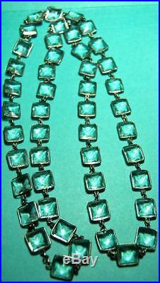 Long Vintage Art Deco CLEAR CRYSTAL Bezel-Set Open-Back Sterling Silver Necklace