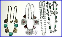 Lot of 4 Pieces of Art Deco Necklaces Bib Style/Blown Glass c. 1930