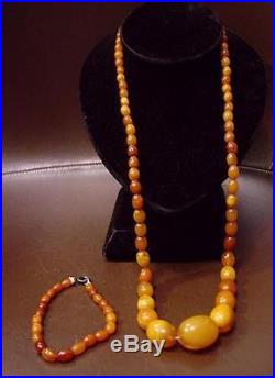 Lovely Art Deco Butterscotch Amber 25 Graduated Bead Necklace + Bracelet 31 Gr