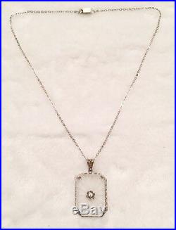Lovely Art Deco Sterling Silver Large Camphor Glass Pendant Necklace