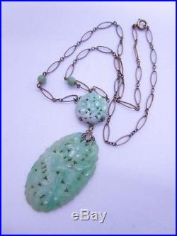 Lovely Pierce Cut 1920s Chinese Jade Jadeite Sterling Silver Art Deco Necklace