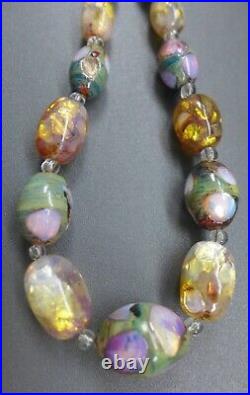 Lovely, Unusual, Vintage Venetian Art Deco Fire Foil Opalescent Glass Necklace