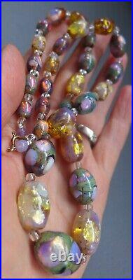 Lovely, Unusual, Vintage Venetian Art Deco Fire Foil Opalescent Glass Necklace