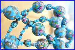 Lovely, Vintage Venetian Blue Lampwork Glass Bead Necklace, With Tiny Foil Beads