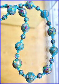 Lovely, Vintage Venetian Blue Lampwork Glass Bead Necklace, With Tiny Foil Beads