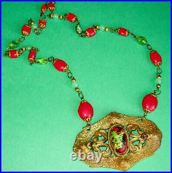 MAX NEIGER Antique Art Deco SCARCE Red & Green Glass Bead Snake Necklace