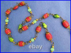 MAX NEIGER Antique Art Deco SCARCE Red & Green Glass Bead Snake Necklace