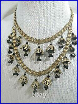 MIRIAM HASKELL Unsigned Art Deco Gold Gilt Drippy Beads Bookcase Bib Necklace