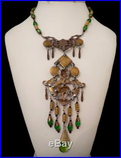 Magnificent Art Deco Egyptian Revival rhinestone foil glass large necklace