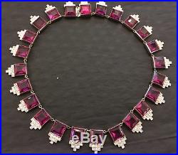 Magnificent Art Deco Open Back Rivière Ruby Pink Diamond Paste Collar Necklace