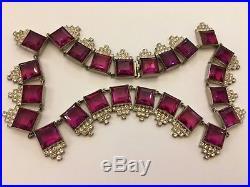 Magnificent Art Deco Open Back Rivière Ruby Pink Diamond Paste Collar Necklace