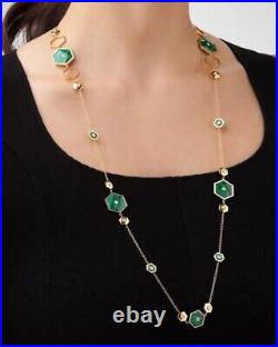 Malachite Green Long Chain Necklace 925 Sterling Silver Statement Art Deco Jewel