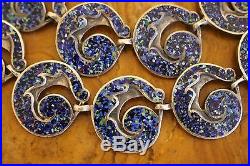 Margot De Taxco Mexico Sterling Silver Enamel Art Deco Earrings Necklace 105 Grm