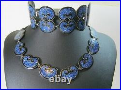 Margot de Taxco Mexican Silver & Enamel Necklace & Bracelet Stunning Art Deco