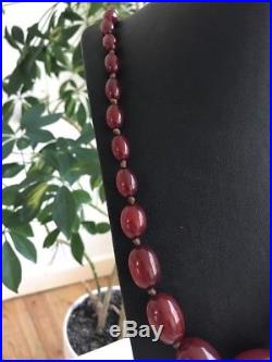 Massive Antique Art Deco Cherry Red Amber /Bakelite Bead Necklace 81.8 Grams