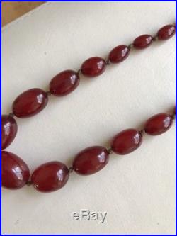 Massive Antique Art Deco Cherry Red Amber /Bakelite Bead Necklace 81.8 Grams