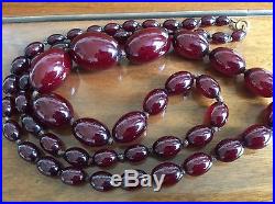 Massive Antique Art Deco Cherry Red Bakelite Bead Necklace 92g