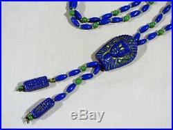 Max Neiger Art Deco Cobalt Blue Glass Egyptian Revival Czech Necklace