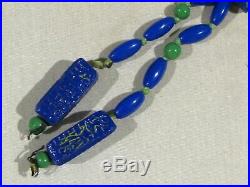 Max Neiger Art Deco Cobalt Blue Glass Egyptian Revival Czech Necklace