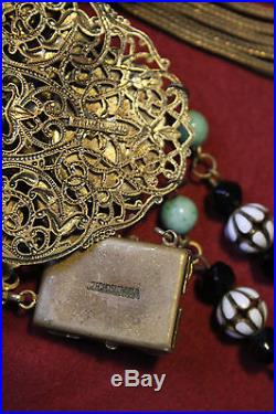 Max Neiger Peking Green Czech Glass, White Enamel Art Deco Bracelet Necklace Set