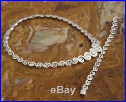 Mexico 925 Sterling Art Deco Style Swirl Puzzle Link Necklace 88 Grams 17 Inch