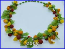 Miriam Haskell 1930s Art Deco Tutti Frutti Poured Glass Fruit Strand Necklace