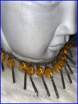 Miriam Haskell Mega Rare Melon Yellow Drippy Art Deco Fabulous Bib Necklace! A20