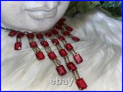 Miriam Haskell Rare Art Deco Pink Emerald Cut Glass Bib Waterfall Necklace! A11