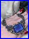 Miriam Haskell Style Art Deco Piercing Blue Etched Cut Glass Elegant Necklace! A5