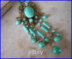 Neiger Bros Czechoslovakia Art Deco Egyptian Revival Peking Jade Glass Necklace