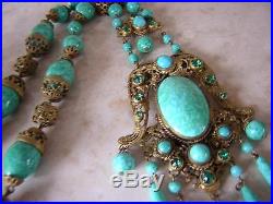 Neiger Bros Czechoslovakia Art Deco Egyptian Revival Peking Jade Glass Necklace