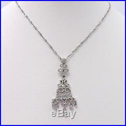 NEW Art Deco Style 14K White Gold Diamond Chandelier Earrings & Pendant Necklace