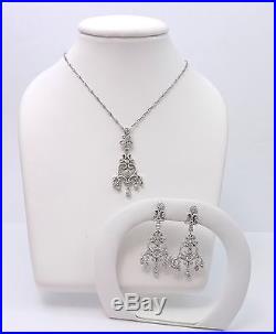 NEW Art Deco Style 14K White Gold Diamond Chandelier Earrings & Pendant Necklace