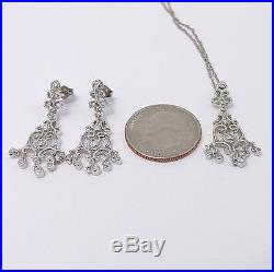 NEW Art Deco Style 14K White Gold Diamond Chandelier Earrings & Pendant Necklace