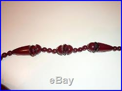 NICE ART DECO CHERRY RED AMBER BAKELITE NECKLACE BEADS 59.6g TESTED