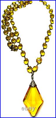 NOVOPLATIN RODI & WIENENBERGER Art Deco Canary Yellow Bezel Set Crystal Necklace