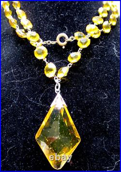 NOVOPLATIN RODI & WIENENBERGER Art Deco Canary Yellow Bezel Set Crystal Necklace