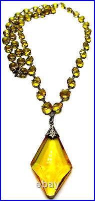 NOVOPLATIN RODI & WIENENBERGER Art Deco Canary Yellow Bezel Set Crystal Necklace