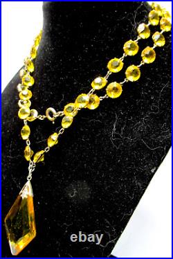 NOVOPLATIN RODI & WIENENBERGER Art Deco Canary Yellow Bezel Set Crystal Necklace