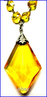 NOVOPLATIN RODI & WIENENBERGER Art Deco Canary Yellow Bezel Set Crystal Necklace