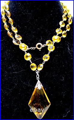 NOVOPLATIN RODI & WIENENBERGER Art Deco Canary Yellow Bezel Set Crystal Necklace