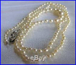 NR! Antique Art Deco Natural Pearl Necklace 18K Diamond Clasp