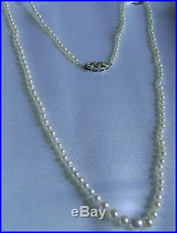 NR! Antique Art Deco Natural Pearl Necklace 18K Diamond Clasp
