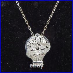 NYJEWEL Art Deco Platinum 0.7ct Diamond Sapphire Pendant Necklace 18